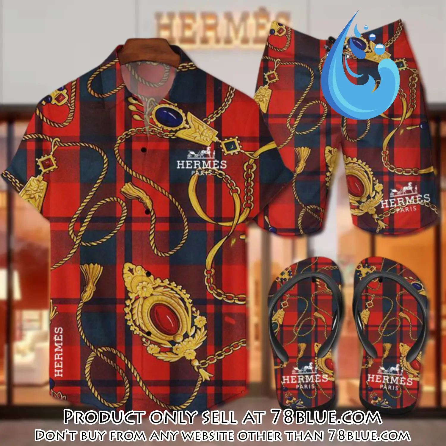 Hermes flip flops and combo hawaii shirt shorts luxury brand summer outfit hsf081 78b1116851